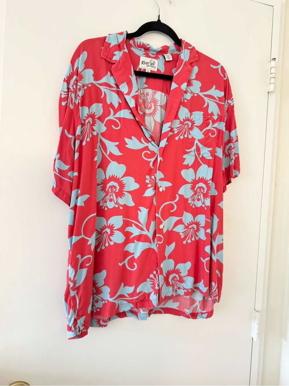 reyn spooner Coral and Light Blue Hawaiian Button-Down Shirt